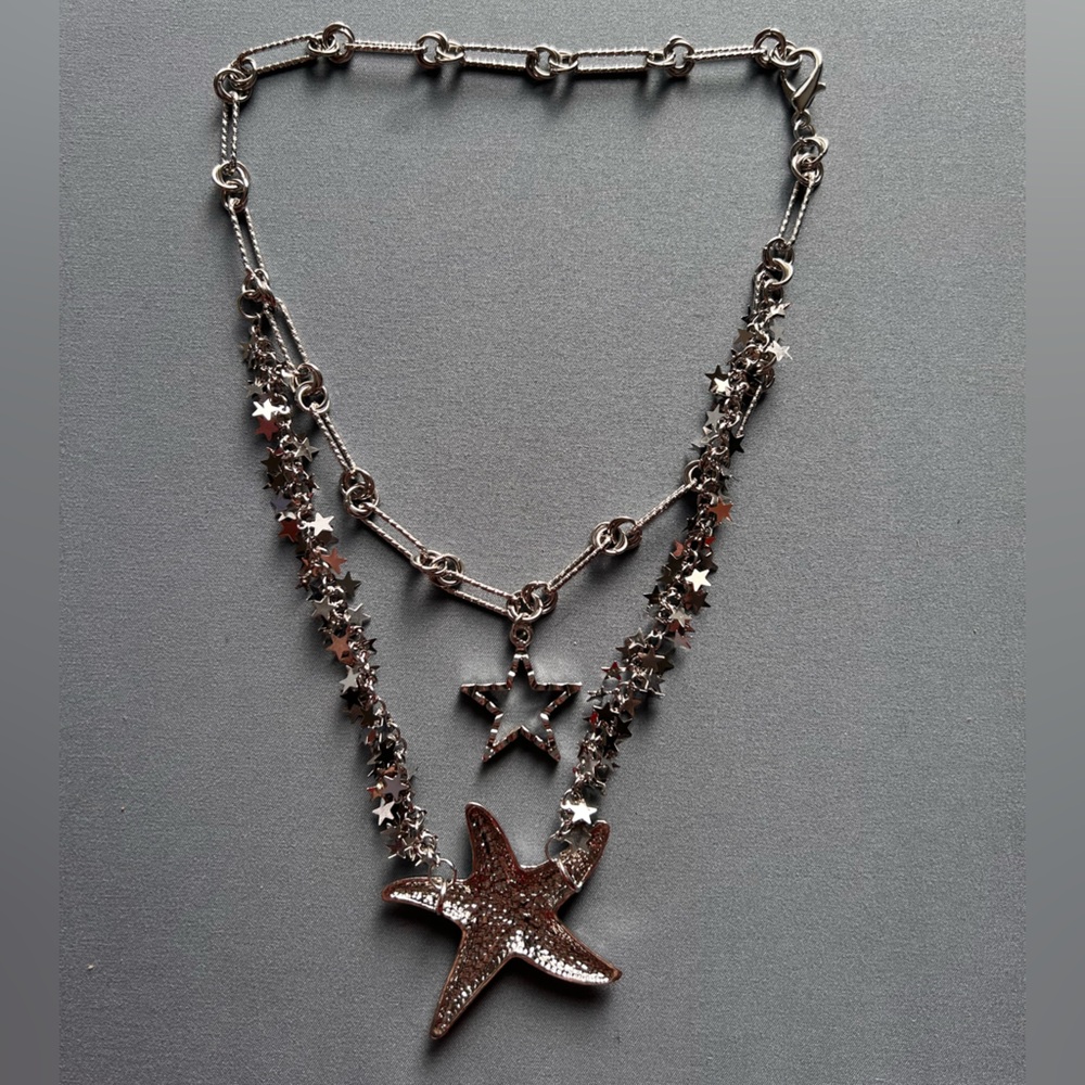 3/$10 Silver Tone Starfish And Star Necklace - Picture 3 of 5